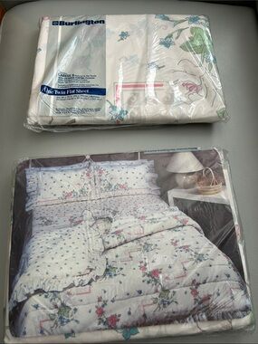 Burlington Floral 2 Twin Flat Sheet - White with Pink & Green